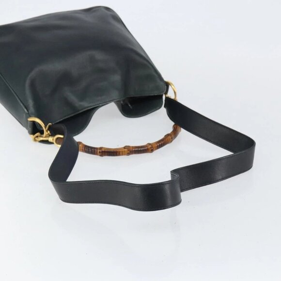 GUCCI Bamboo Hand Bag Leather 2way Green Gold - Picture 7 of 16
